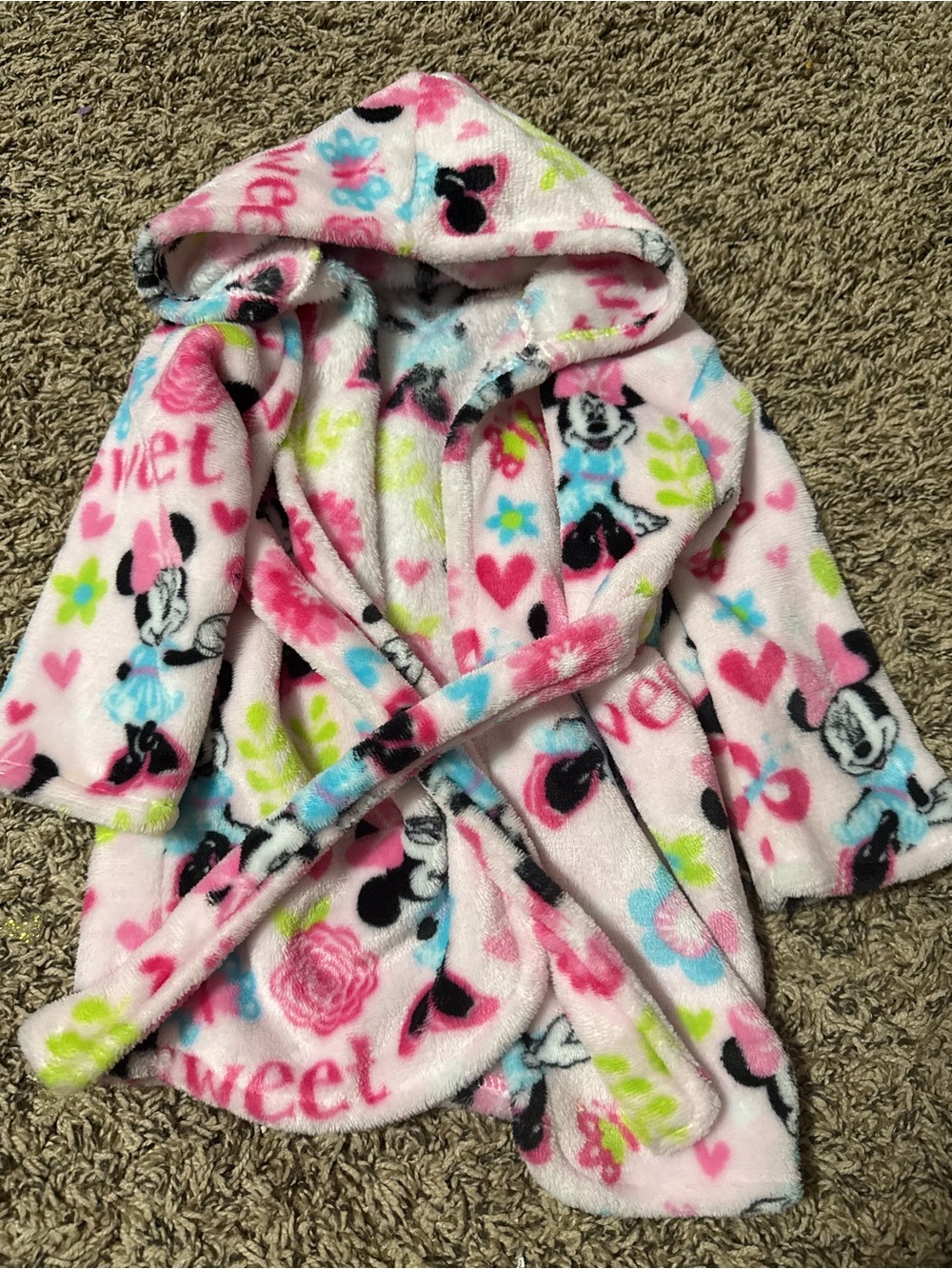 Kids Pink Minnie Mouse Hooded Bathrobe - Soft Plush